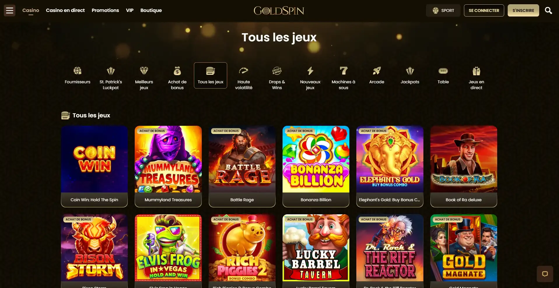 Les machines &agrave; sous du casino en ligne Goldspin