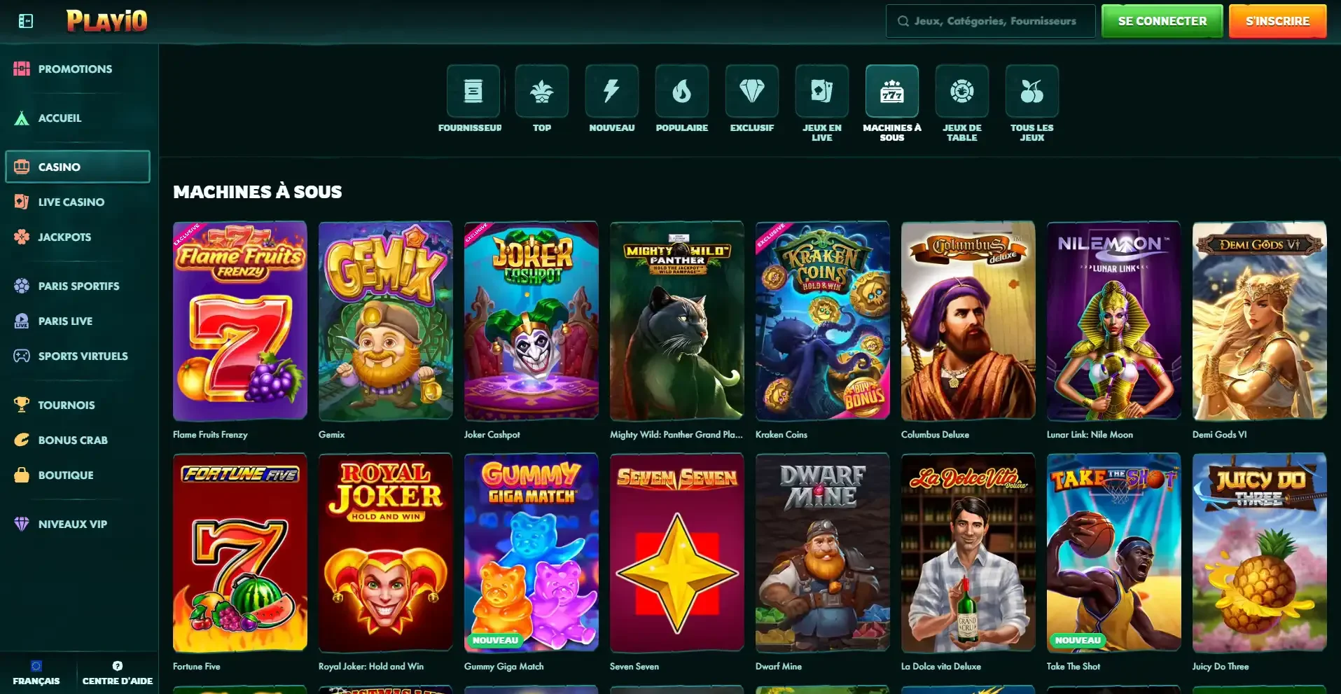 Les machines &agrave; sous du casino en ligne Playio casino