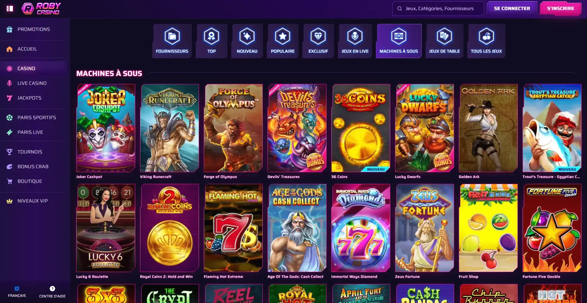 Page des machines &agrave; sous du casino en ligne RobyCasino