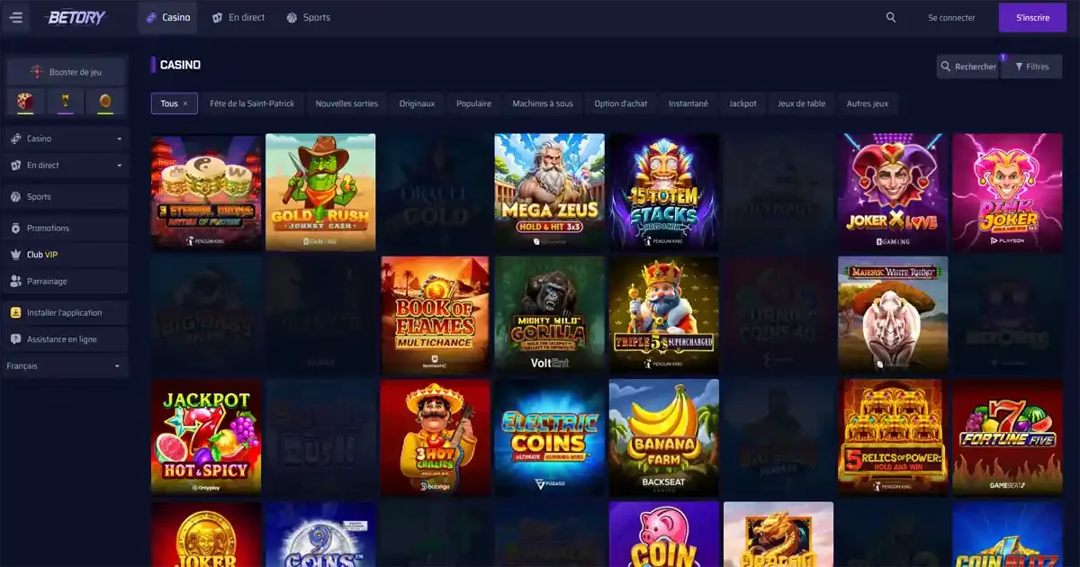 Les machines &agrave; sous du casino en ligne Betory