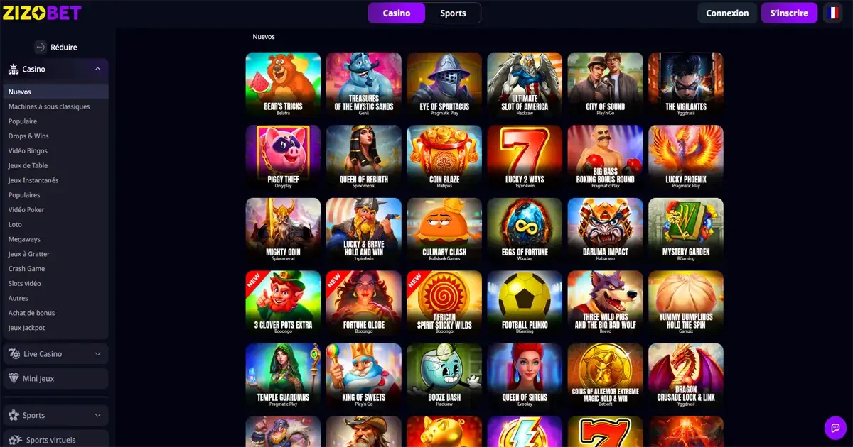 Nouveaux jeux machines &agrave; sous Zizobet casino &ndash; slots populaires Pragmatic Play, Hacksaw et Yggdrasil