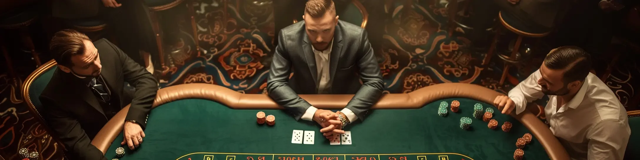 3 hommes jouant au poker &agrave; la table