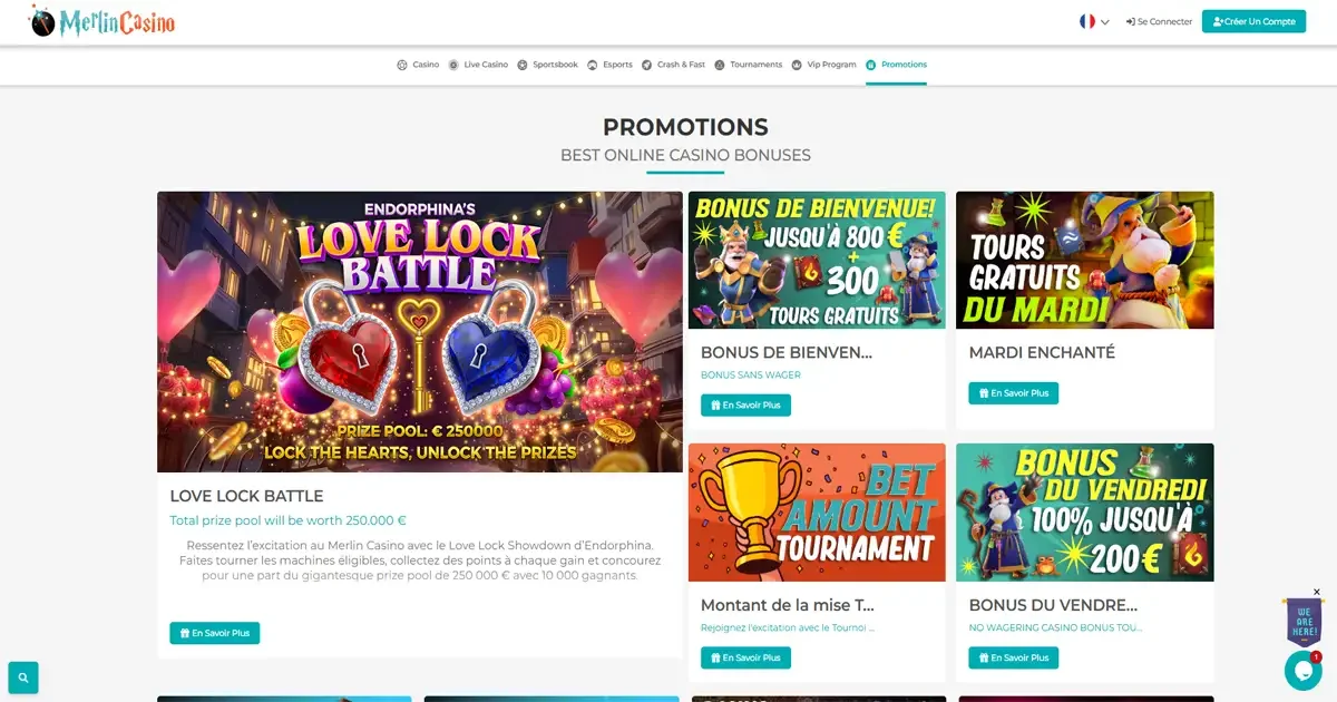 Promotion Love Lock Battle sur Merlin Casino avec prize pool de 250 000 &euro;