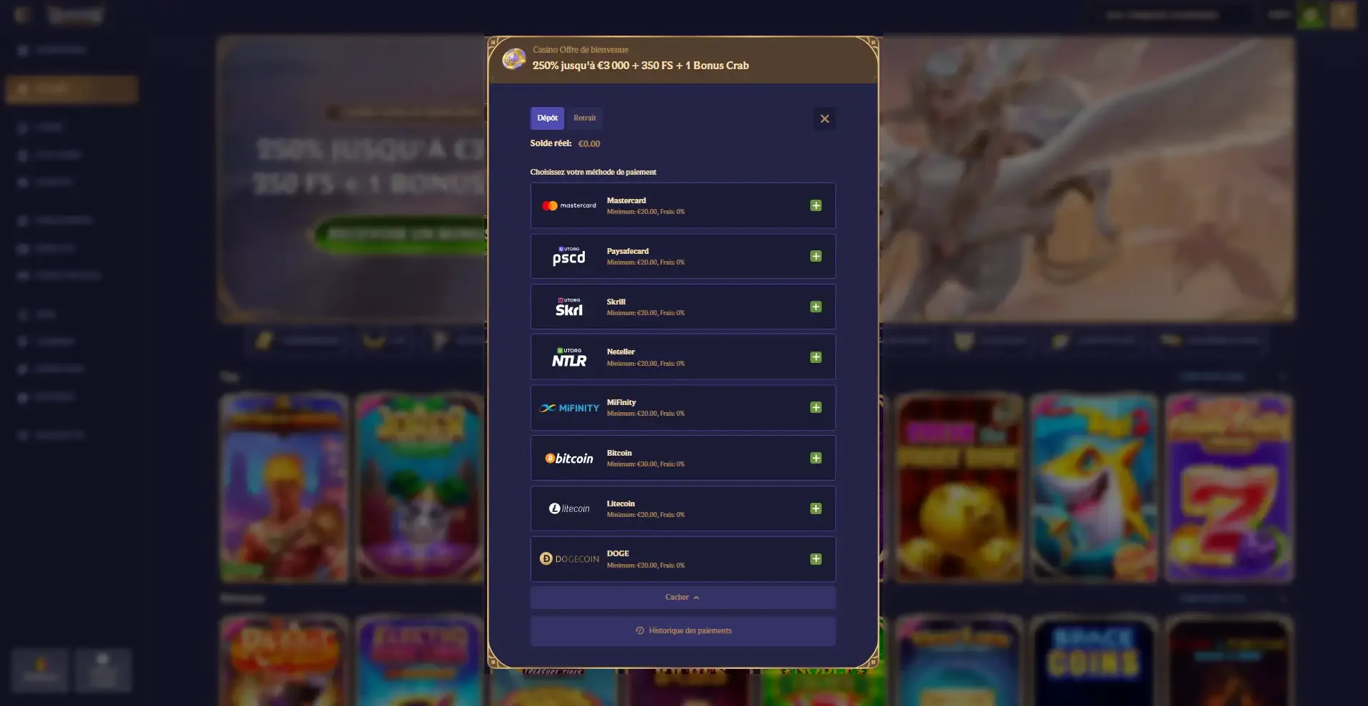 M&eacute;thodes de paiements du casino Divaspin