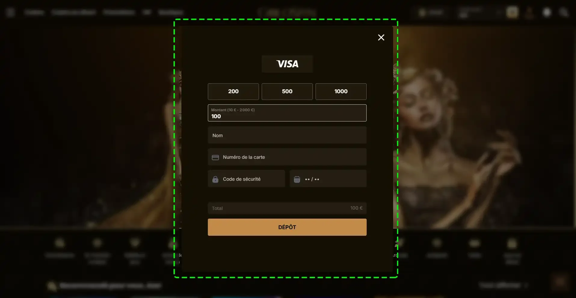 Renseignements de carte bancaire goldspin