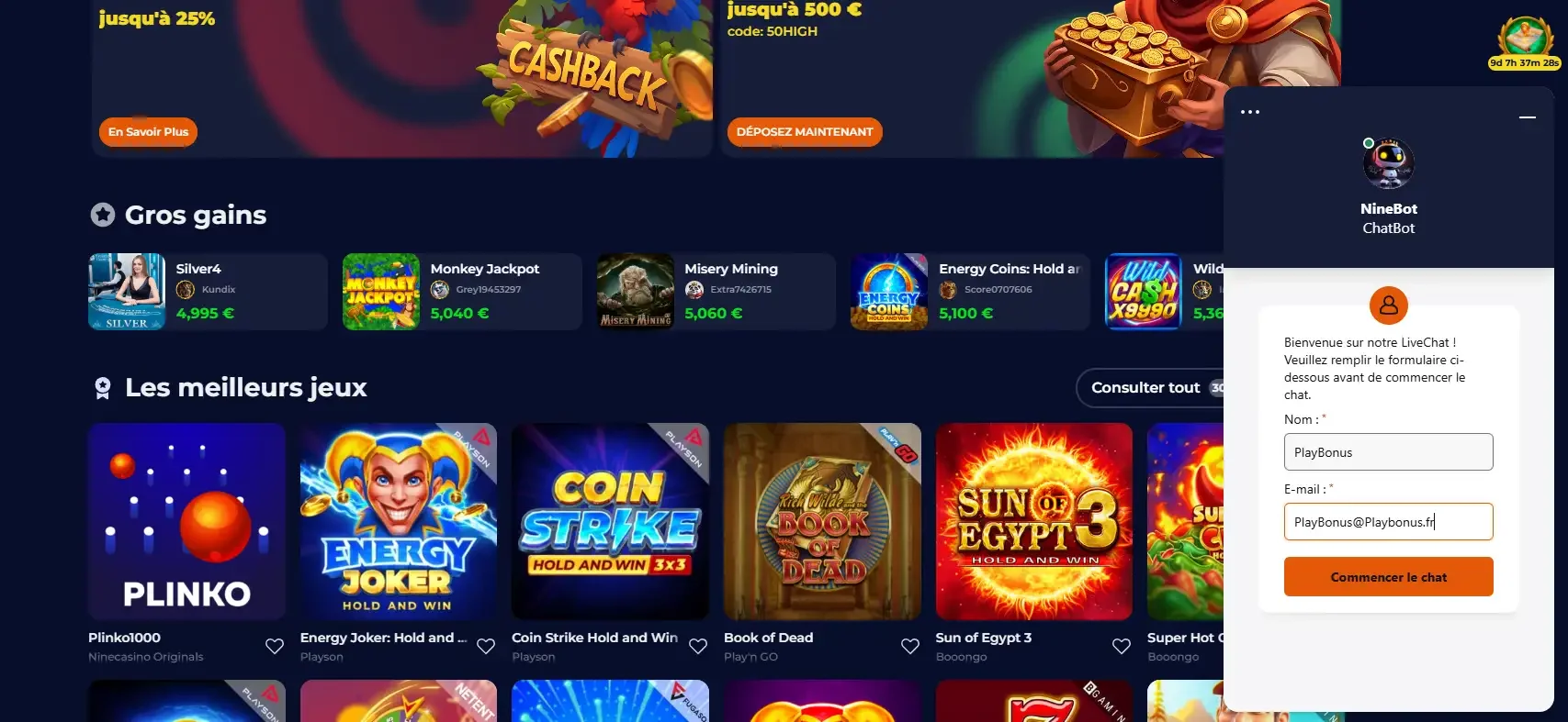 Nine Casino chatbot client
