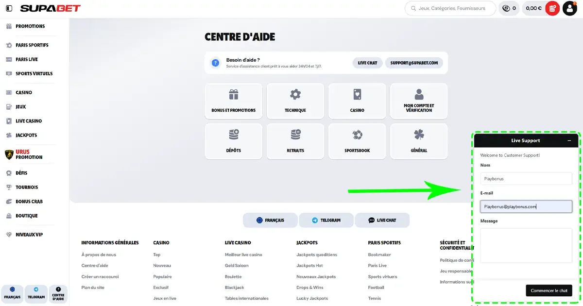 Centre d'aide du casino en ligne et support client Supabet