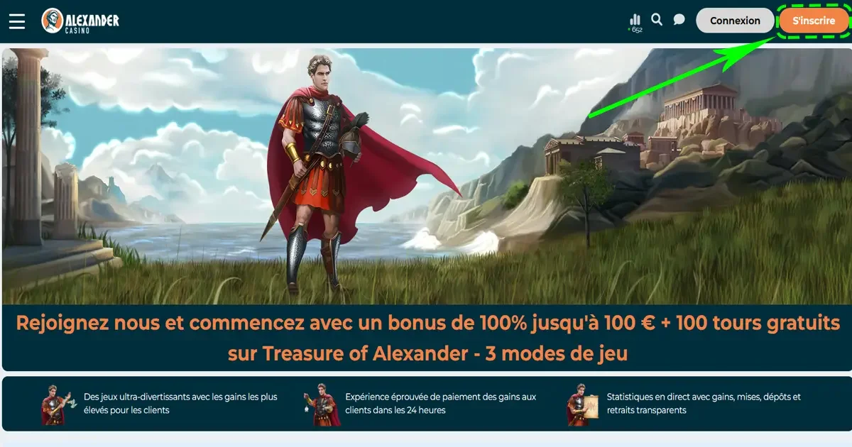 Bouton S'inscrire sur Alexander Casino France pour cr&eacute;er un compte et profiter du bonus