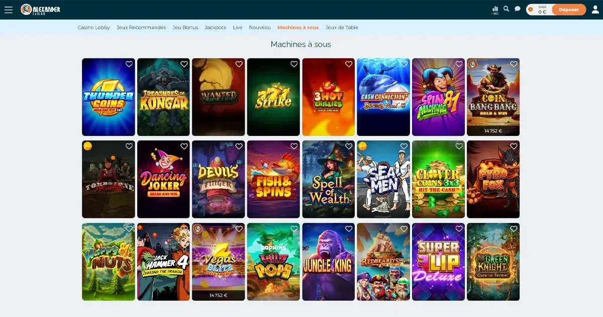 Machines &agrave; sous en ligne sur Alexander Casino France avec jackpots et bonus