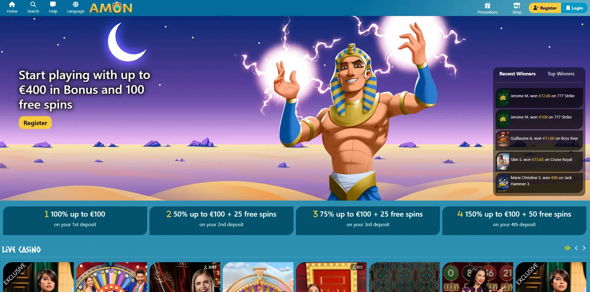 Accueil du casino en ligne Amon Casino