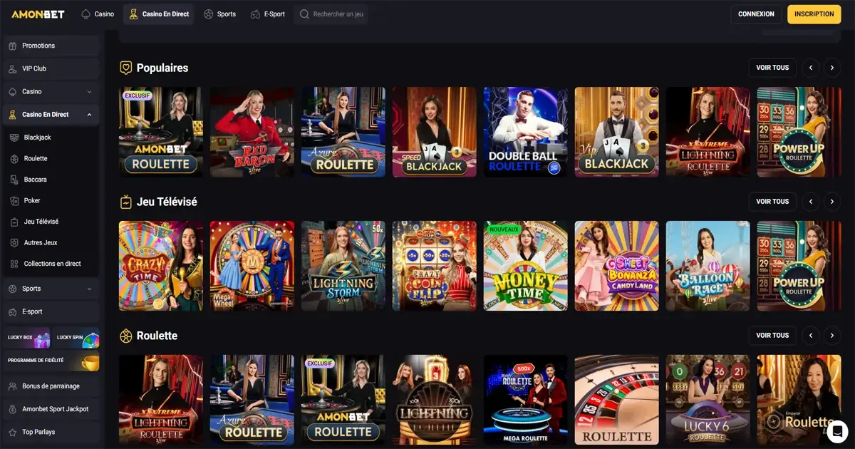 AmonBet Casino en direct avec jeux de roulette, blackjack et &eacute;missions t&eacute;l&eacute;vis&eacute;es en live