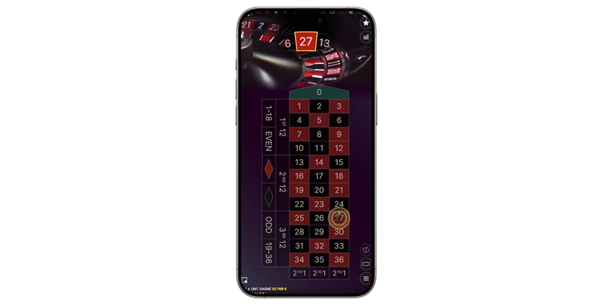 Roulette live sur mobile