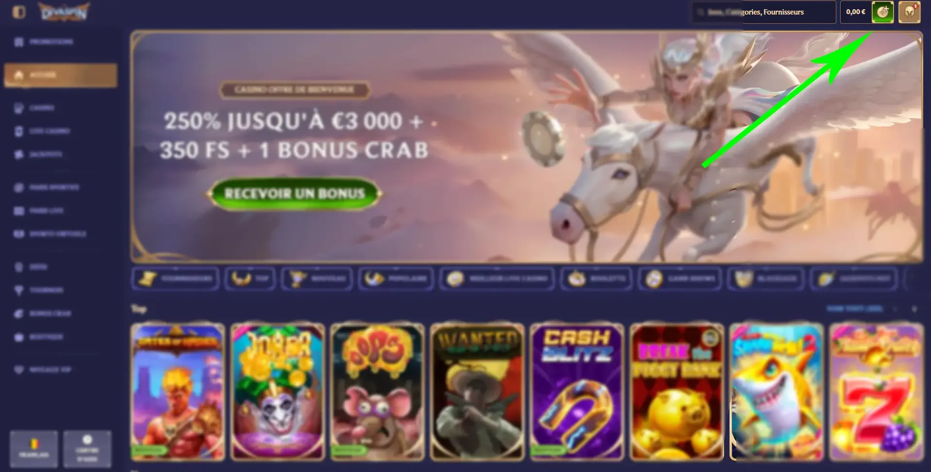 Bouton d&eacute;poser divaspin casino en ligne