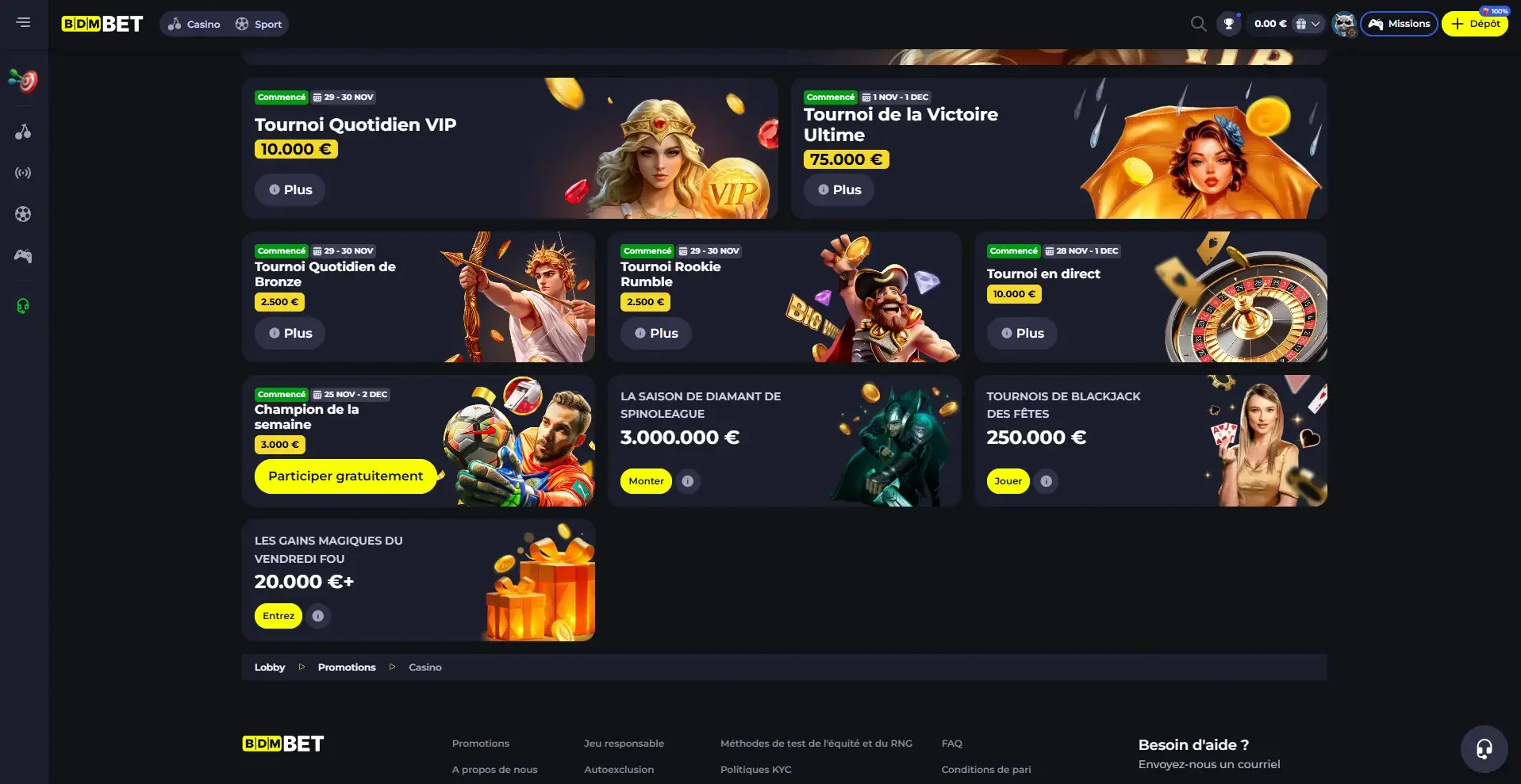 Les tournois du casino en ligne bdmbet