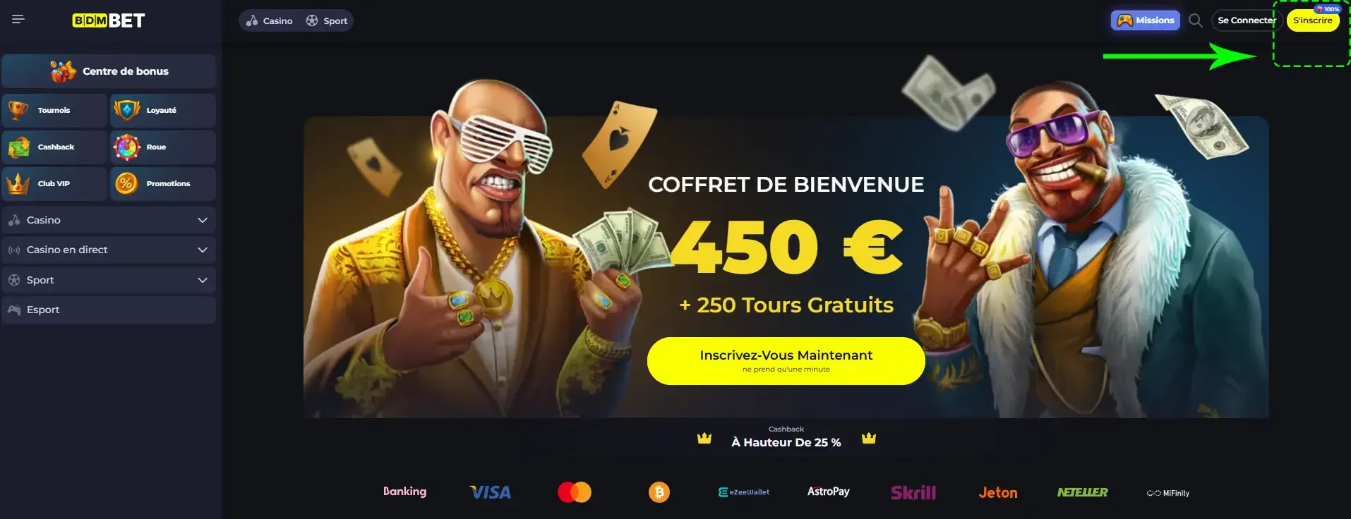 Bouton s'inscrire bdmbet
