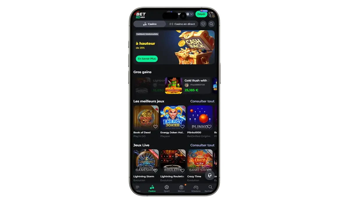 Betonred Casino sur t&eacute;l&eacute;phone mobile