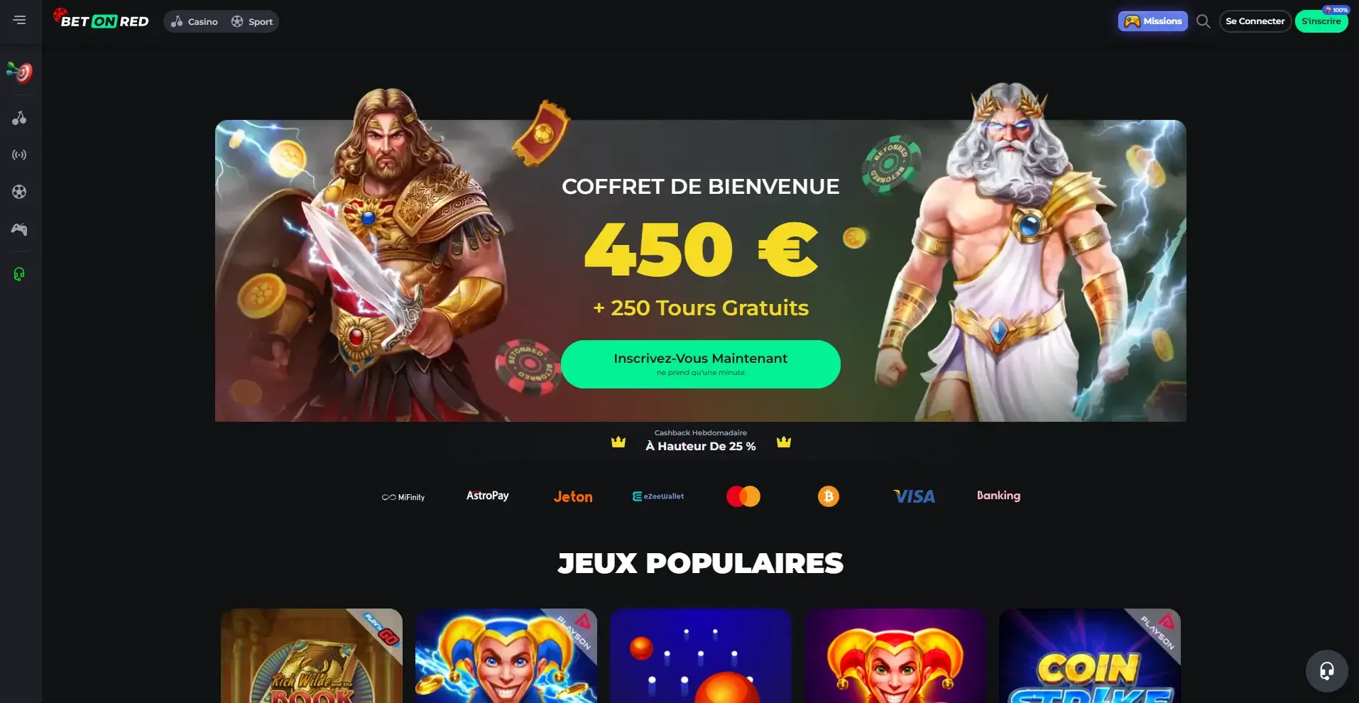 Page d'accueil du casino en ligne Betonred