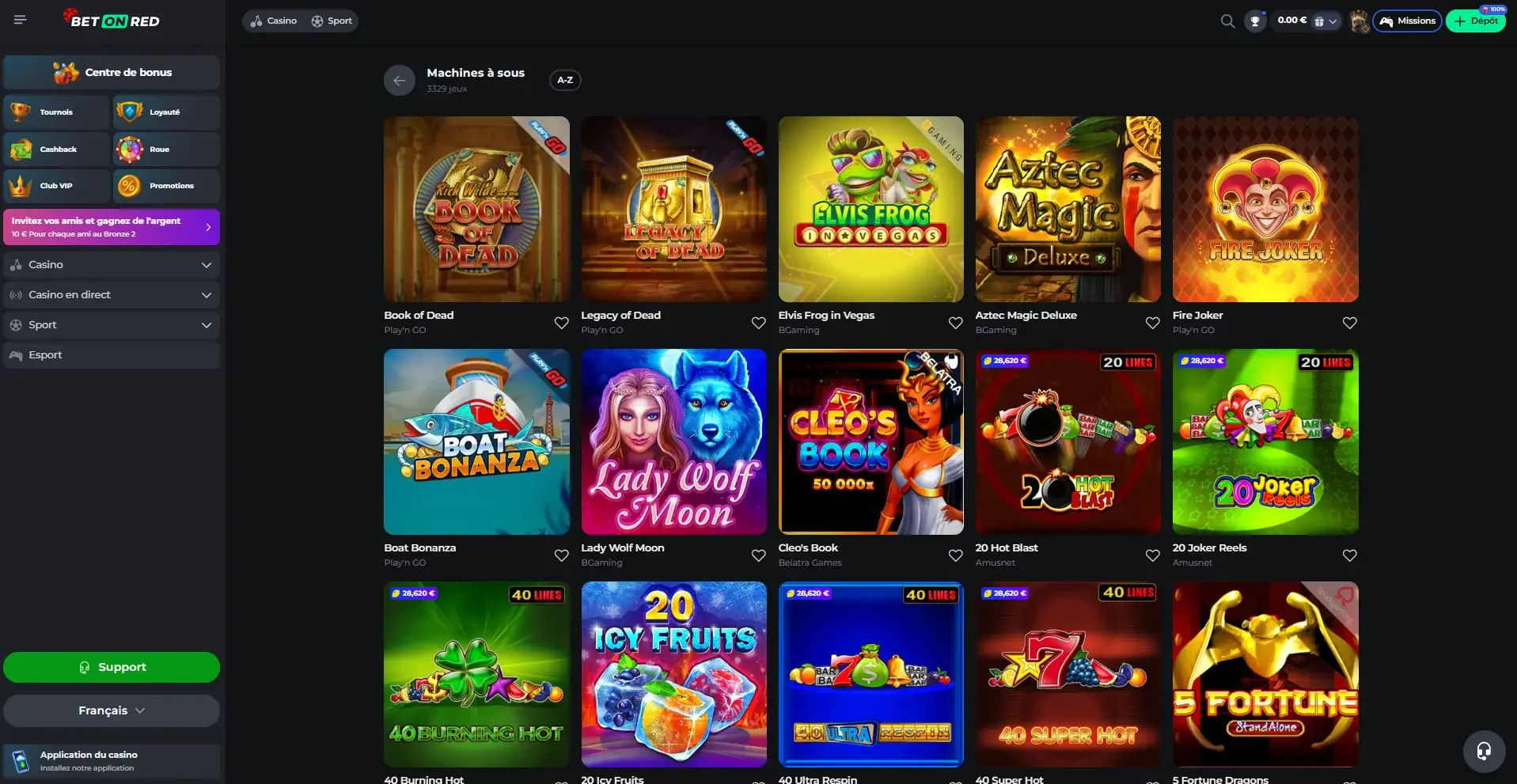 Page des machines &agrave; sous du casino en ligne BetOnRed