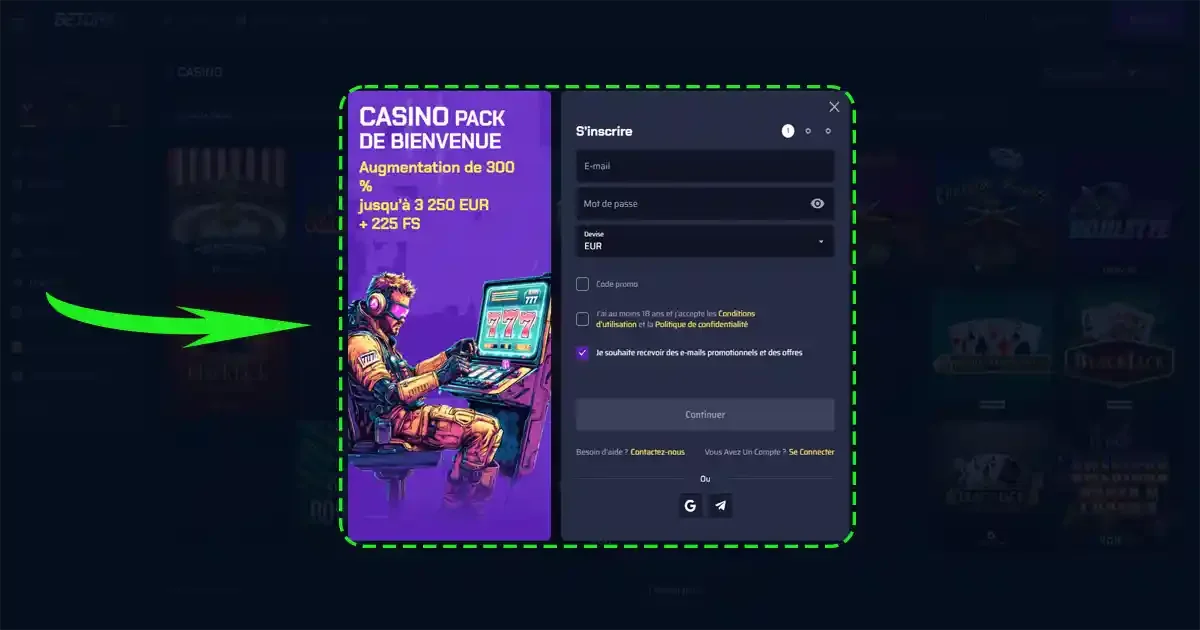 Formulaire inscription betory casino &eacute;tape num&eacute;ro une