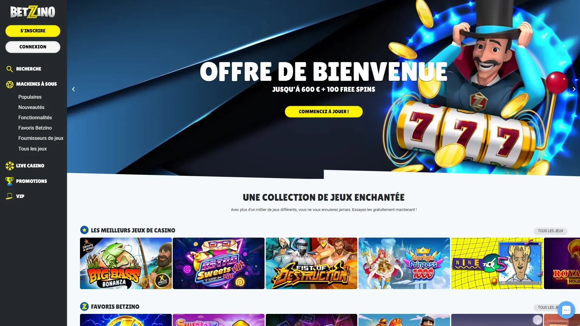 Page d'accueil du casino en ligne Betzino