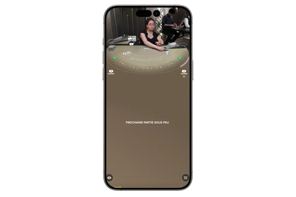 Une partie de blackjack en direct sur un t&eacute;l&eacute;phone mobile
