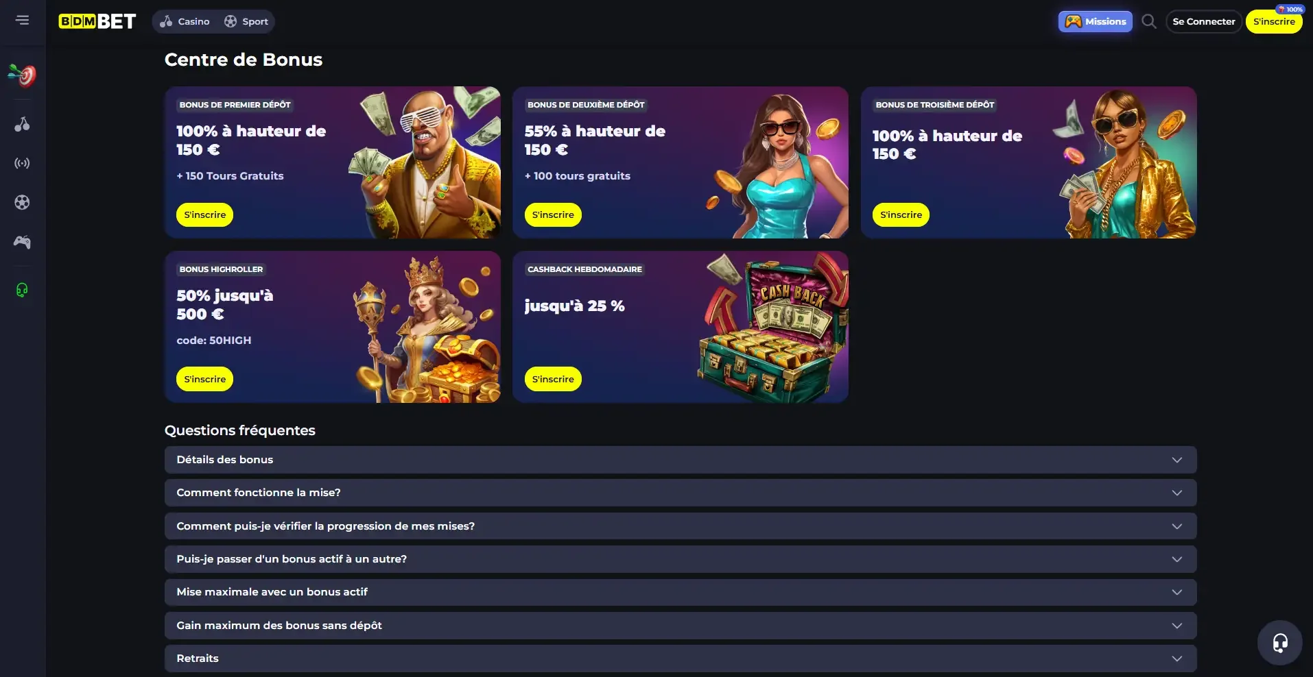 Pages de bonus du casino en ligne BDMBET