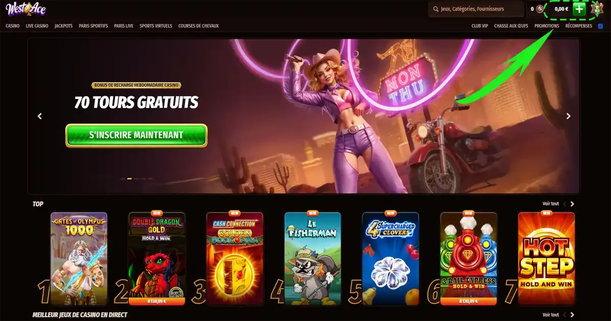 Bouton pour d&eacute;poser sur le casino en ligne WestAce