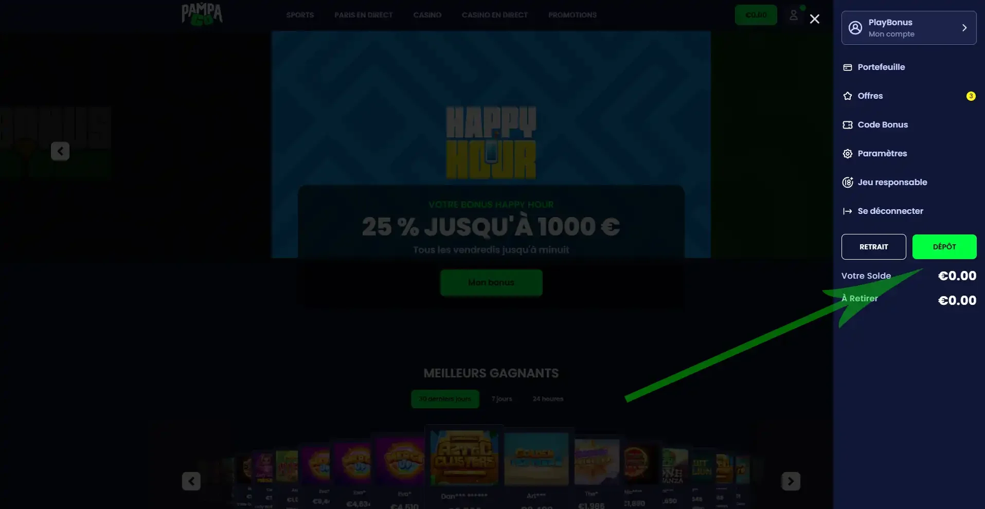 Bouton de d&eacute;p&ocirc;t Pampago Casino