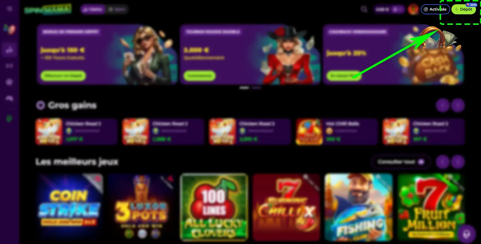 Bouton de d&eacute;p&ocirc;t spinmama casino