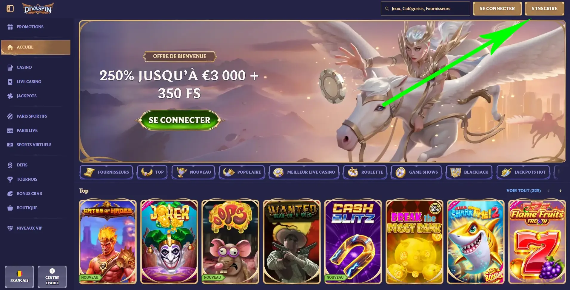 Bouton d'inscription Divaspin casino