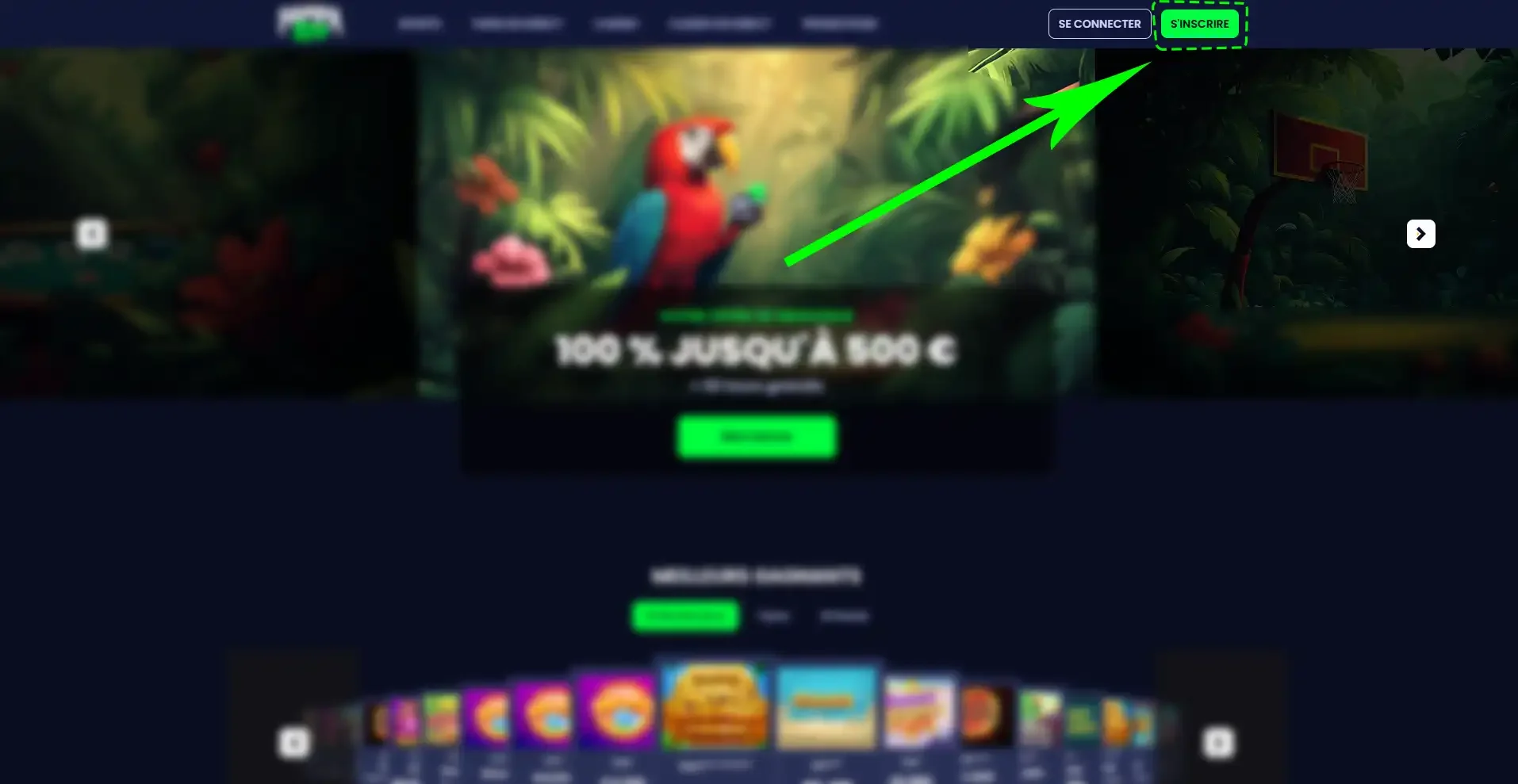 Bouton pour s'inscrire sur le casino en ligne Pampago