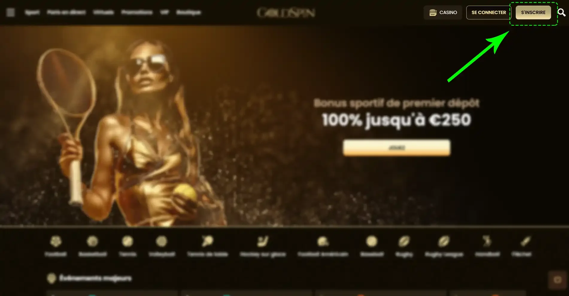 Bouton s'inscrire sur le casino en ligne Goldspin