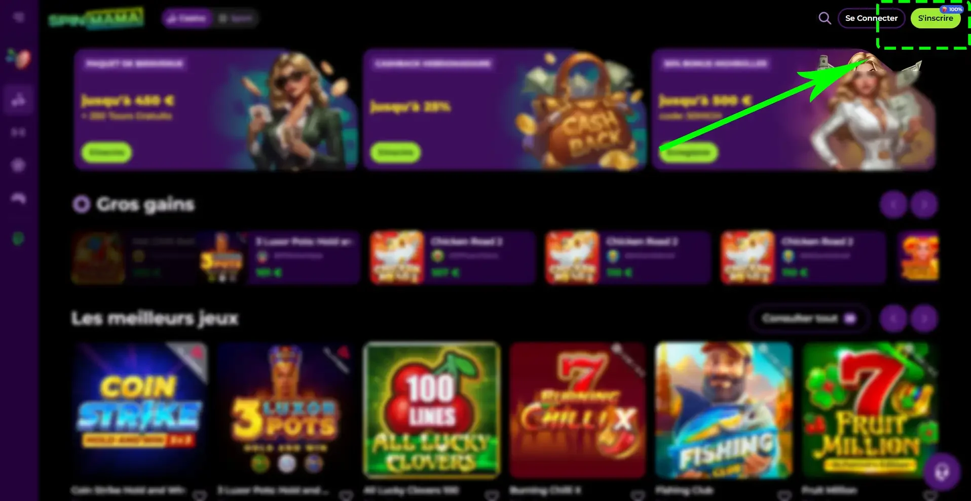 Bouton s'inscrire spinmama casino