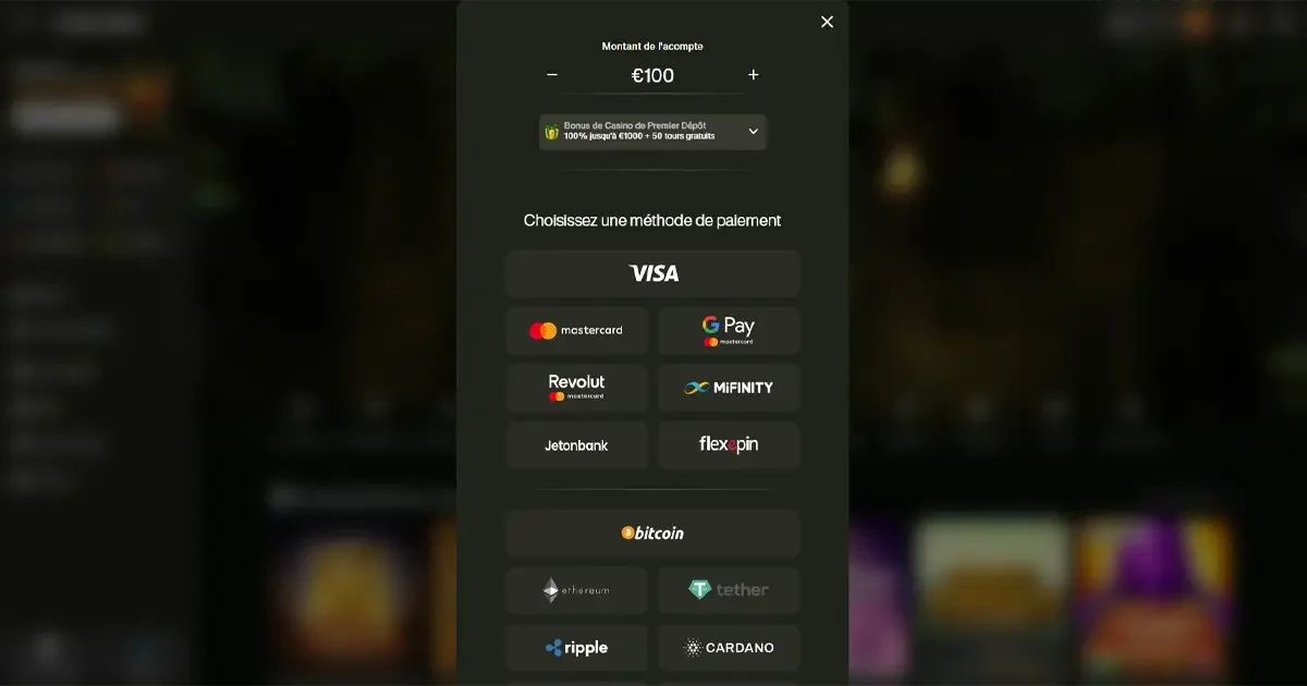 M&eacute;thodes de d&eacute;p&ocirc;t disponibles sur Cashwin avec Visa, Mastercard, crypto, MiFinity et autres options