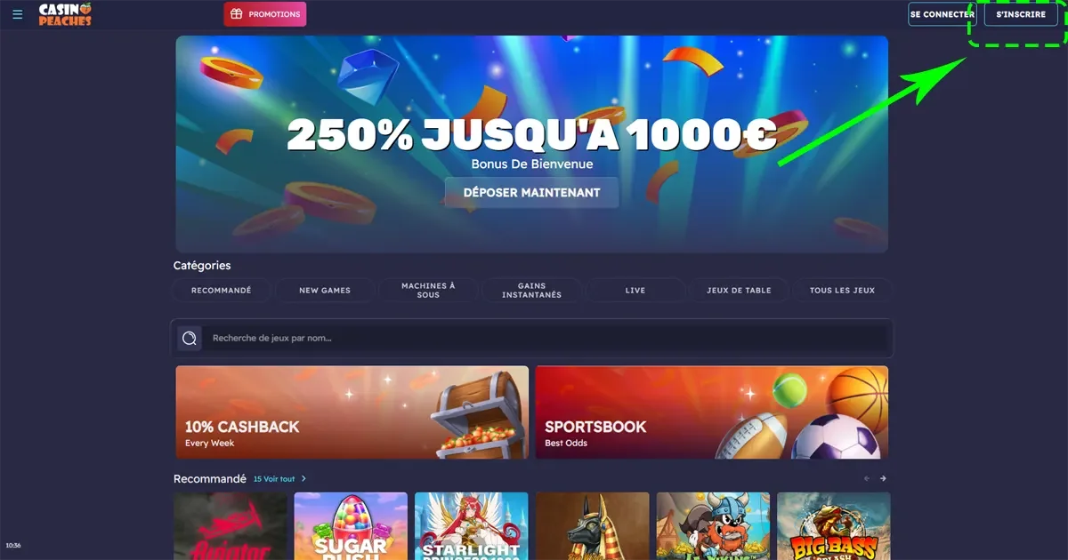 Bouton s'inscrire sur le casino en ligne casino peaches