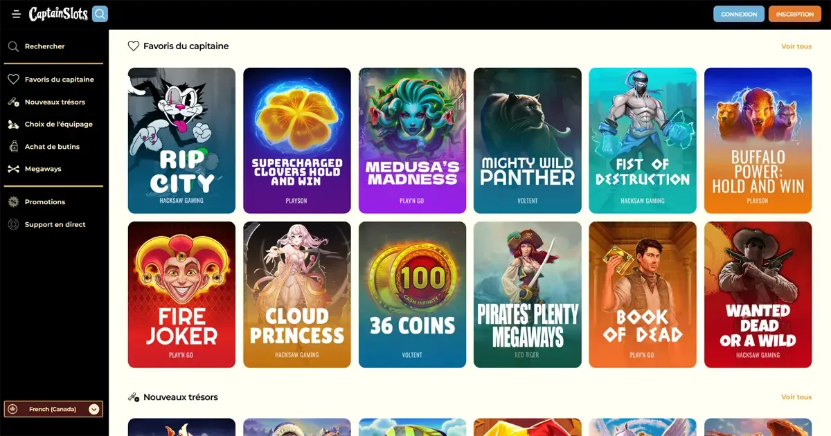 Section des jeux favoris du capitaine sur CaptainSlots avec machines &agrave; sous populaires