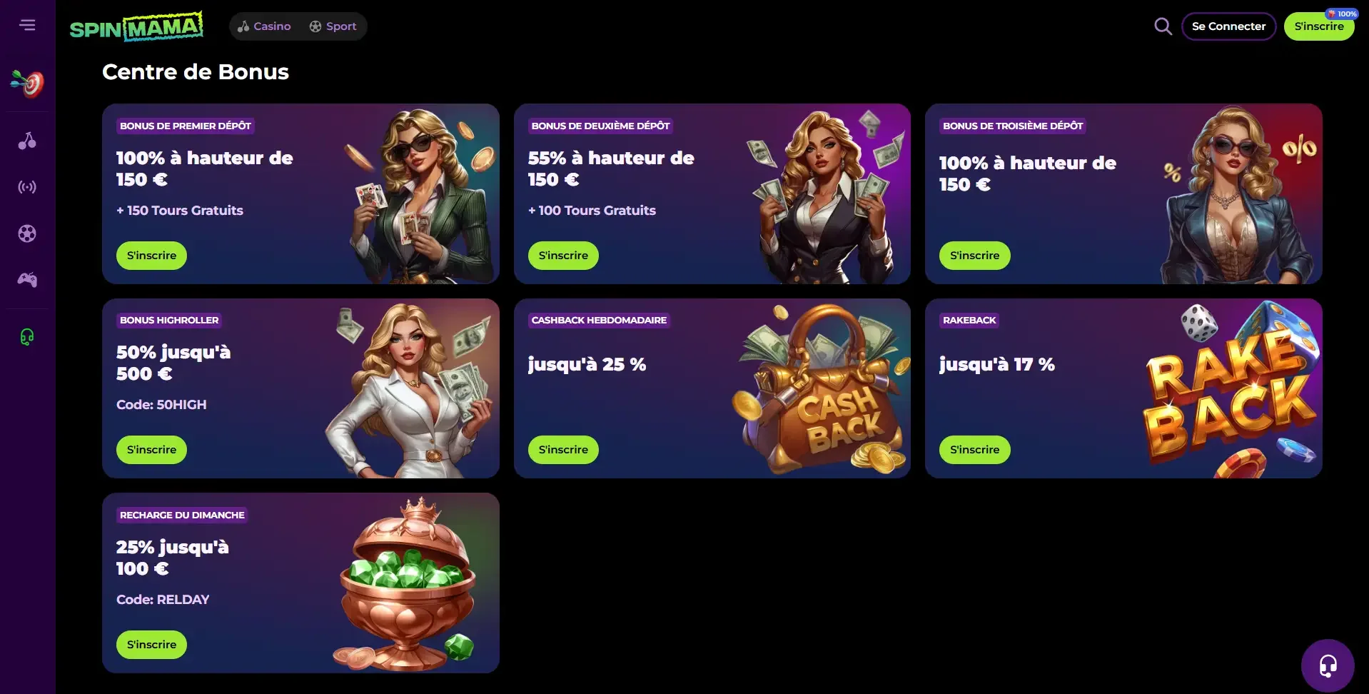Centre de bonus de spinmma casino en ligne