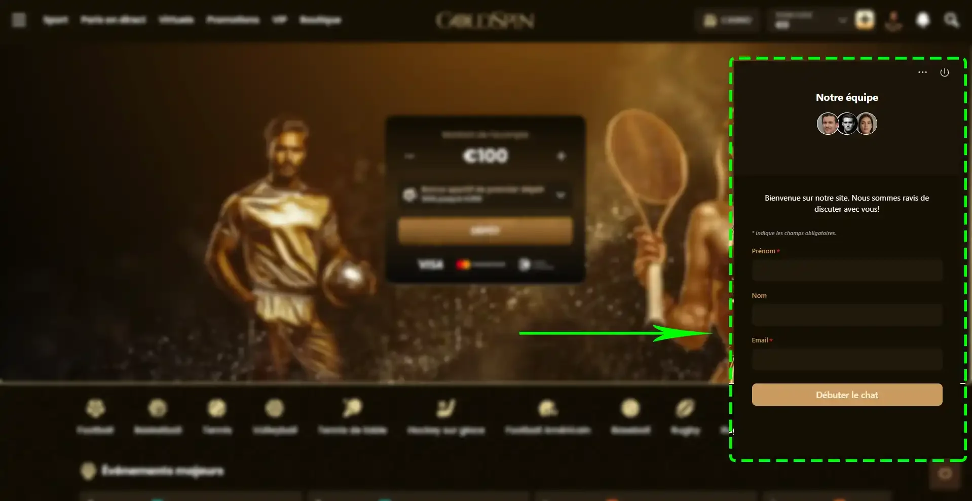 Live tchat du casino en ligne Goldspin