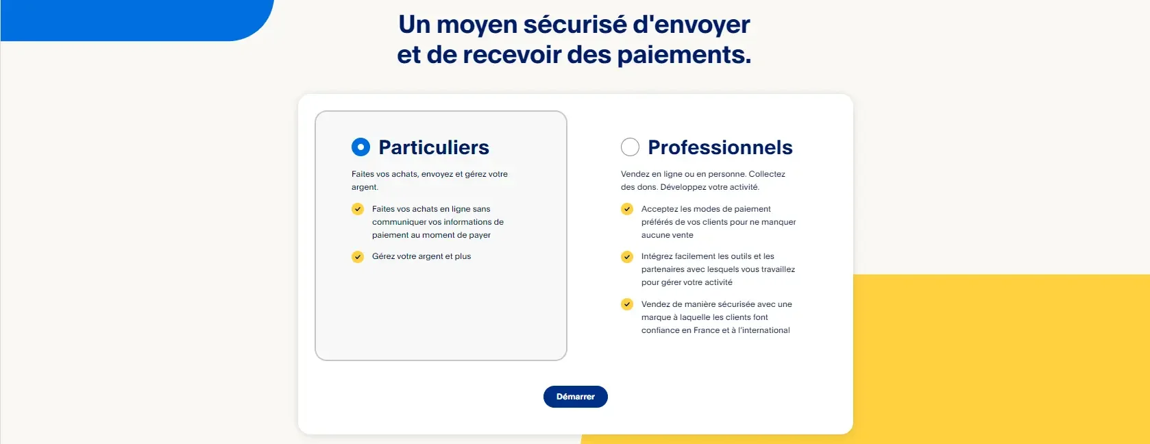 cr&eacute;ation compte paypal screen