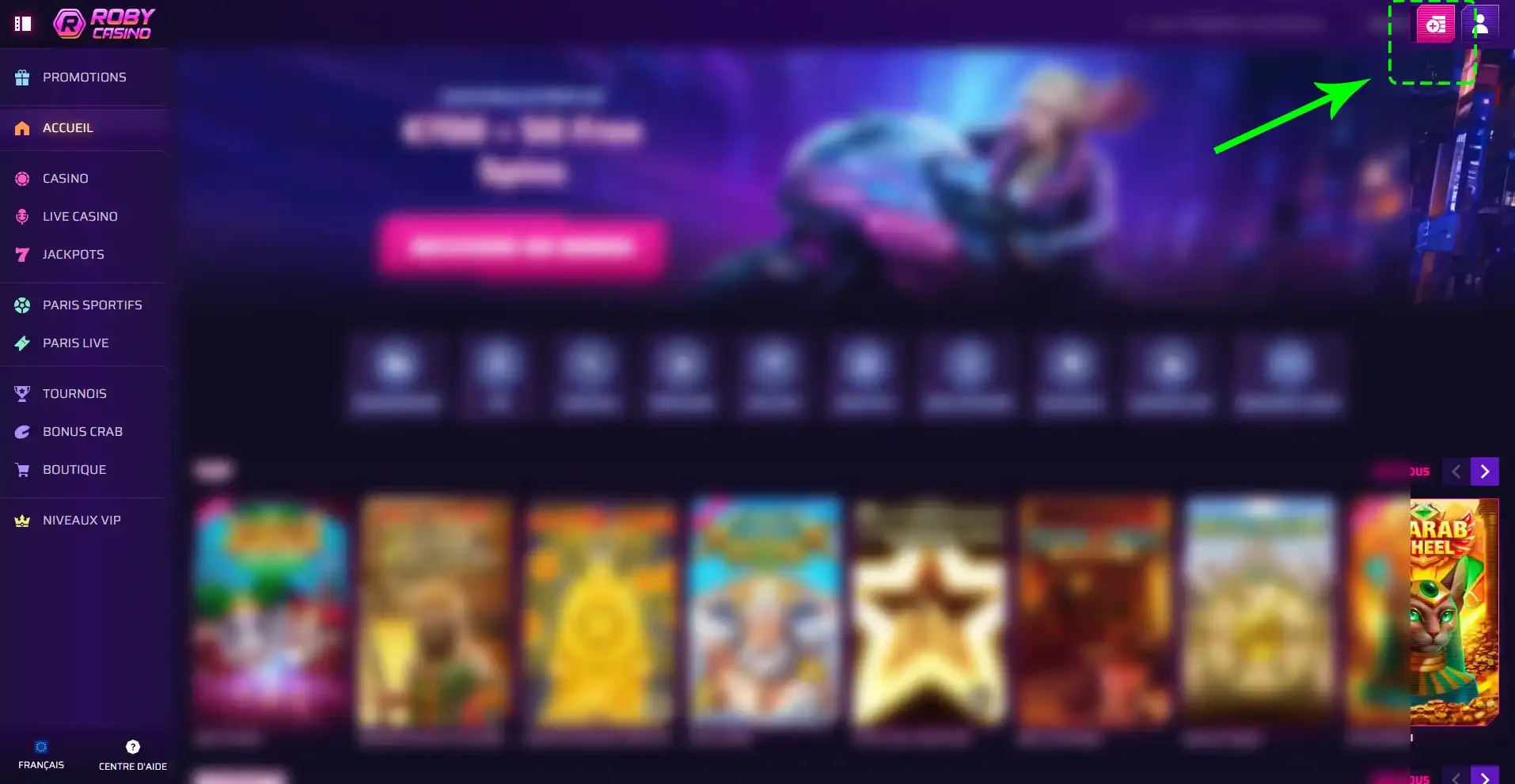Robycasino bouton pour d&eacute;poser