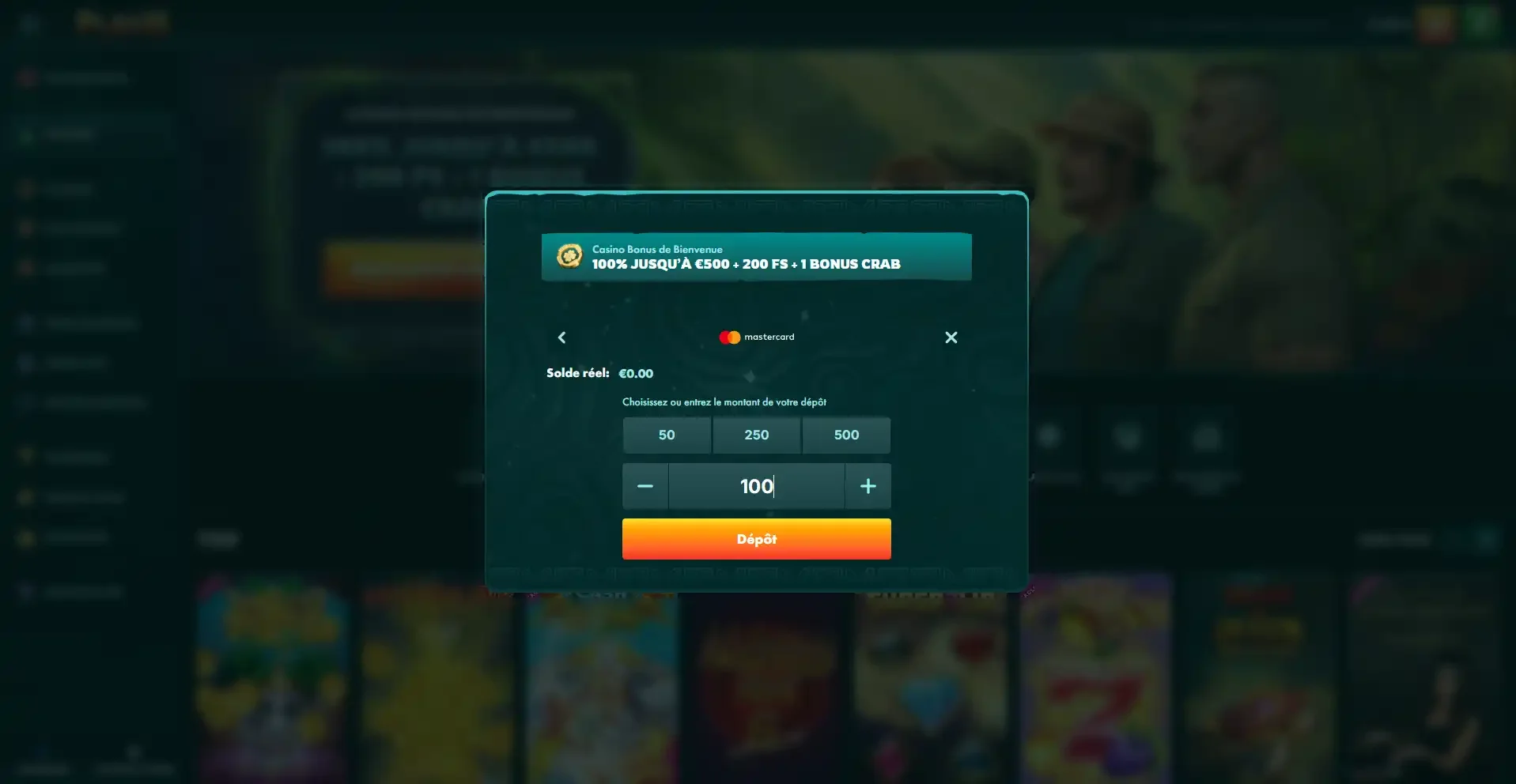 Etape trois du d&eacute;pot sur le casino Playio