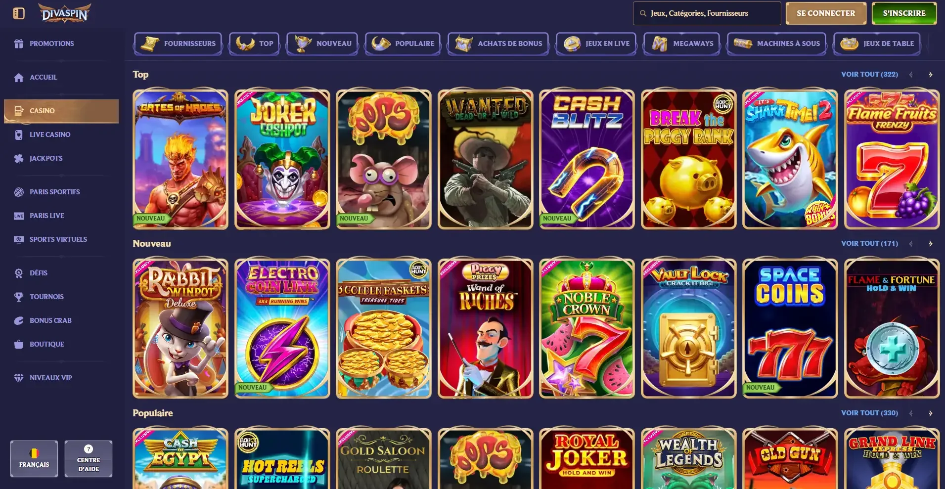 Page des machines &agrave; sous Divaspin Casino