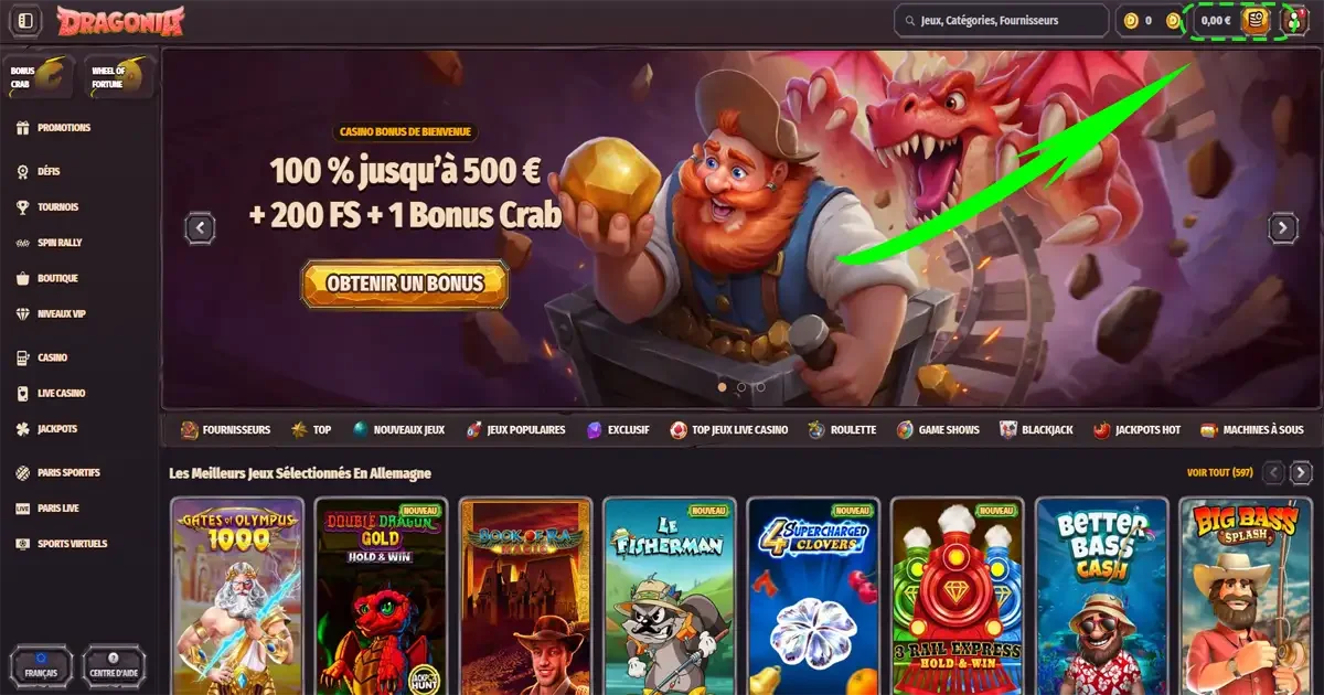Bonus de bienvenue Dragonia Casino 100 % jusqu&rsquo;&agrave; 500 &euro; avec 200 free spins et bonus Crab pour nouveaux joueurs