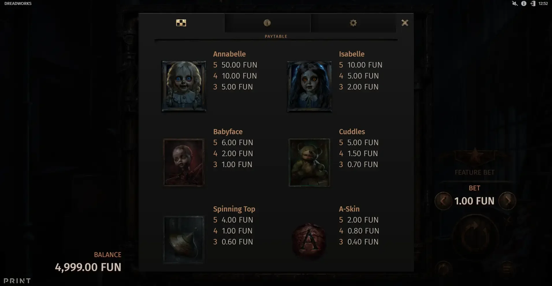 Symbols de la machine &agrave; sous Dreadworks