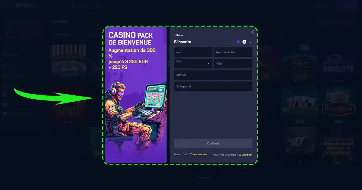 Formulaire inscription &eacute;tape num&eacute;ro 2 Betory casino