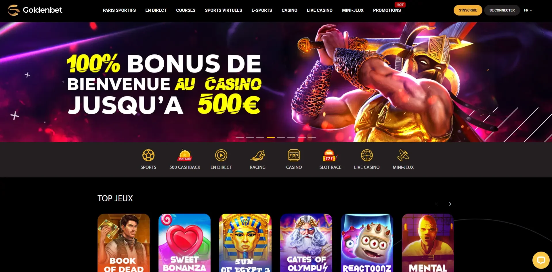 Page d'accueil du casino en ligne Goldenbet