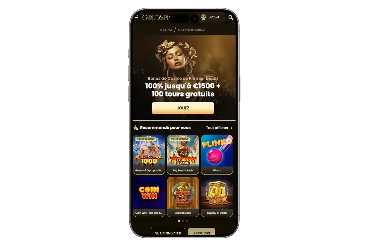 Aper&ccedil;u du casino en ligne Goldspin sur mobile
