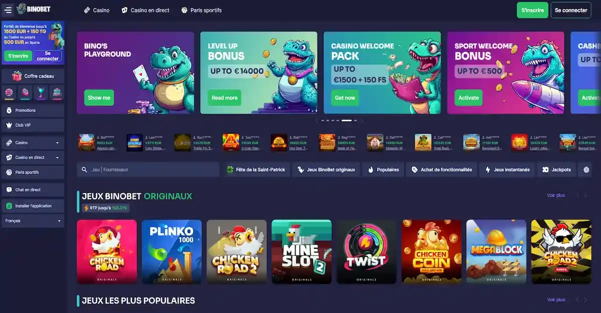 Page d'accueil du casino en ligne Binobet