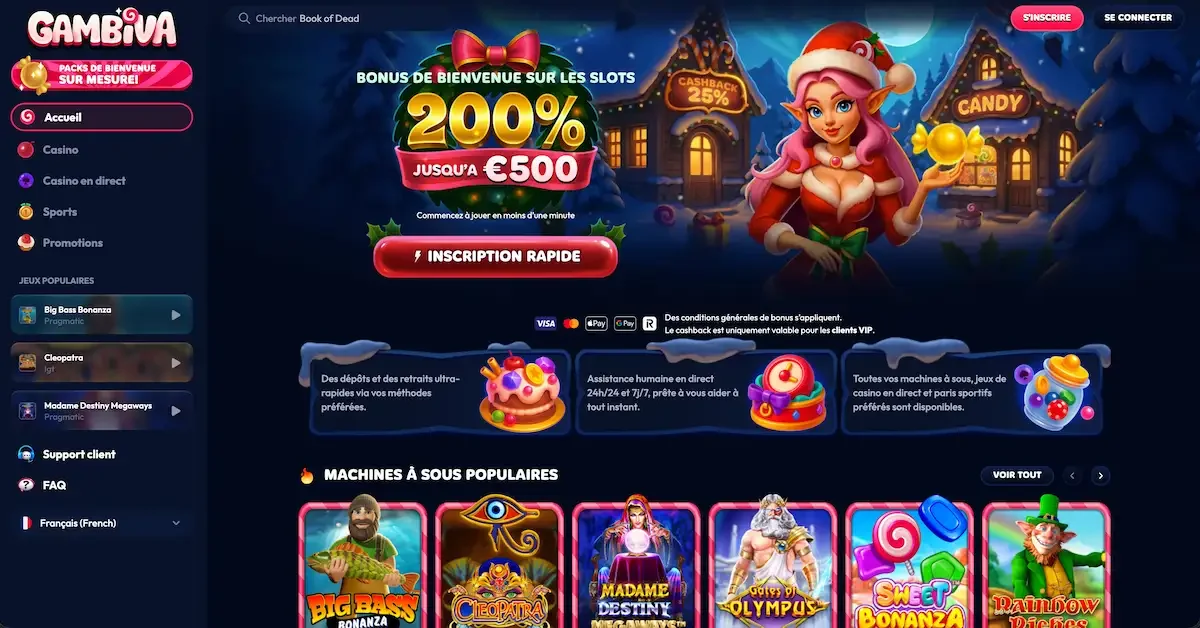 Bonus de bienvenue 200% jusqu&rsquo;&agrave; 500&euro; sur les machines &agrave; sous Gambiva Casino