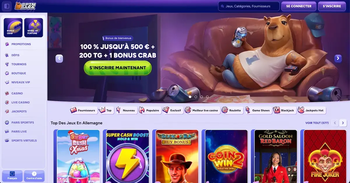 Page d'accueil du casino en ligne Spinbara